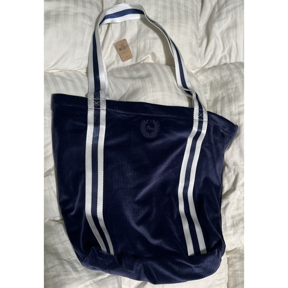 Victoria Secret Blue Ribbed Velour Tote Bag  New